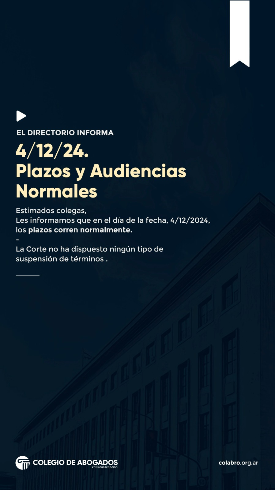 PLAZOS Y AUDIENCIAS NORMALES – 04/12/2024